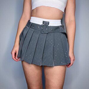 Rhinestoned Pleated Skort with Double Waist